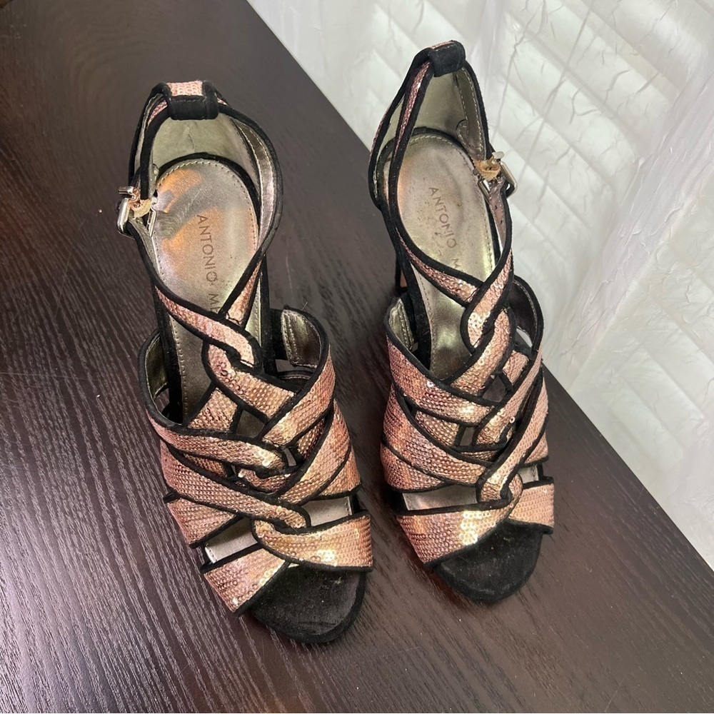 Antonio Melani Women Heels Pink Sequence Ladies Strappy Sandal Size 6 - Picture 7 of 9